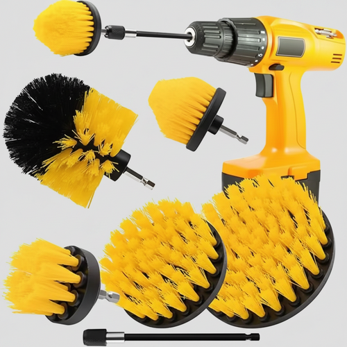 Drill Brush Cleaning Kit 6-Piece Set with various brush attachments for effective cleaning.