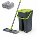Mop and bucket set with green accents on a white background
