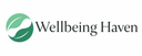 The logo for Wellbeing Haven, featuring a green circular emblem with a white leaf-like shape on the left and the brand name 'Wellbeing Haven' in dark gray serif text on a white background.